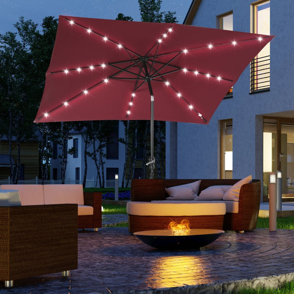 English Elm Outsunny 9' X 7' Solar Umbrella With Led Lights, Tilt & Crank For Ultimate Outdoor Comfort & Style W2225P174255-GIGA