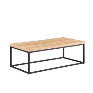 English Elm 47" Faux Stone Slab Coffee Table with Powder-coated Steel Frame for Modern Loft Living Oak W3151P400581