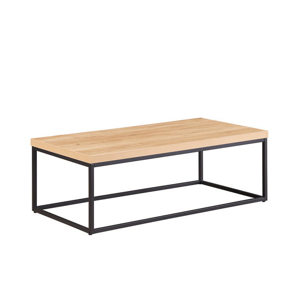 English Elm 47" Faux Stone Slab Coffee Table with Powder-coated Steel Frame for Modern Loft Living Oak W3151P400581