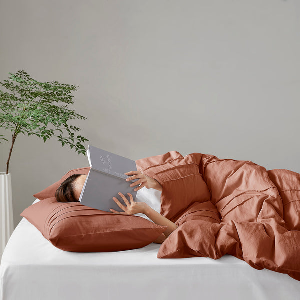 JLA Home Comfort Spaces - Soft Pinch-Pleat Microfiber Comforter Set with Subtle Grid Texture, Year-Round Lightweight Warmth Clay AM10-0393
