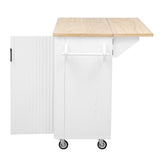 English Elm K&K 51" Fluted Kitchen Island With Drop Leaf, Farmhouse Accent Kitchen Island On Wheels With Internal Storage Rack, Rolling Kitchen Cart With Towel Rack For Kitchen, Dining Room, White Ash