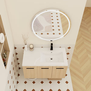 English Elm 36" Floating Bathroom Vanity Light Oak Modular Cabinet with Gel Coat Integrated Sink W3450S00082