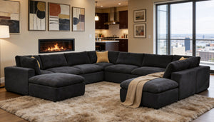 English Elm Coffee Bean Fabric Modular Sectional Sofa with Toss Pillows for Living Room B2748S00086