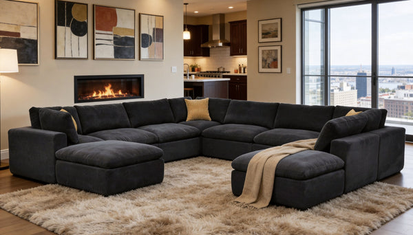 English Elm Coffee Bean Fabric Modular Sectional Sofa with Toss Pillows for Living Room B2748S00086