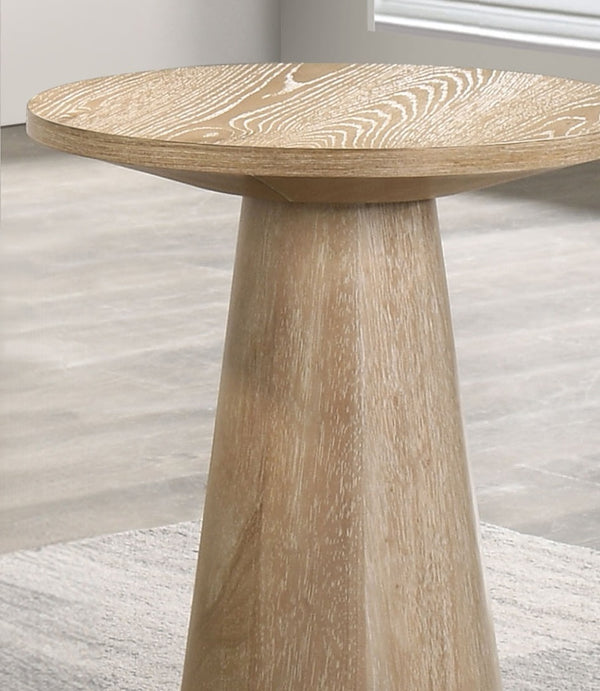 English Elm Unique Cone Base Pedestal End Table Contemporary Round Accent Table Rubberwood & Veneer Durability Oak 23 L x 23 W x 4 H B2741S00442