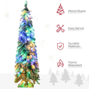 English Elm Homcom 4Ft Tall Prelit Pencil Christmas Tree With 225 Flocked Branches & Dual Led Light Options W2225P249621