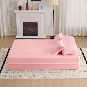 English Elm Queen Foldable Sofa Bed with Plush Chenille Cover, High-Density Foam Convertible Futon for Living Room Guest Room Bedroom Pink W1829P348205