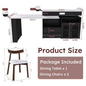 English Elm Kitchen Island Dining Set Marble Veneer Rotating Top Solid Wood Chairs Retro Modern White W2700S00120