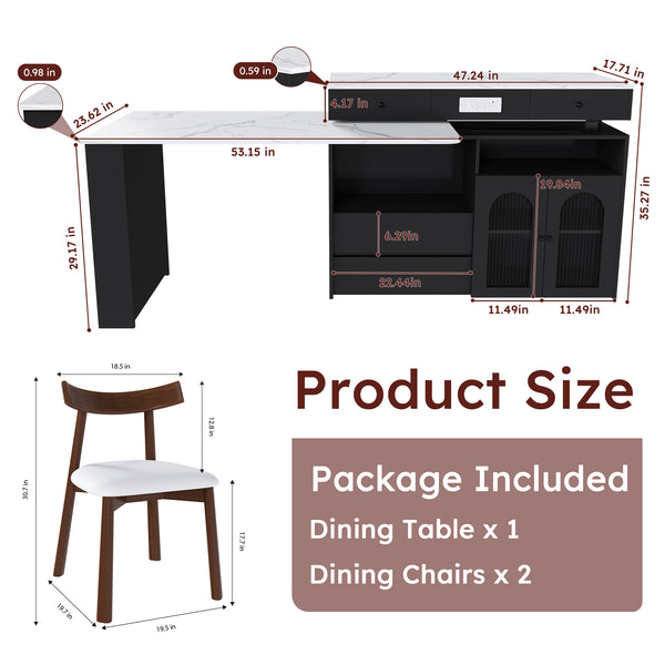English Elm Kitchen Island Dining Set Marble Veneer Rotating Top Solid Wood Chairs Retro Modern White W2700S00120