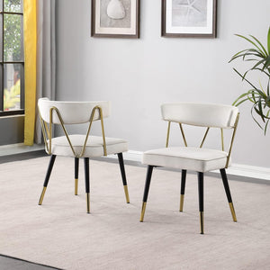 English Elm Glam Velvet Dining Chair Set of 2 with Gold Trim, Padded Foam Seat Upholstered Side Chairs for Home Decor Cream 35 L x 23 W x 20 H B011P353084