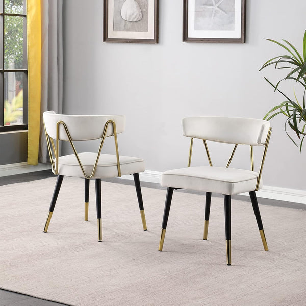 English Elm Glam Velvet Dining Chair Set of 2 with Gold Trim, Padded Foam Seat Upholstered Side Chairs for Home Decor Cream 35 L x 23 W x 20 H B011P353084