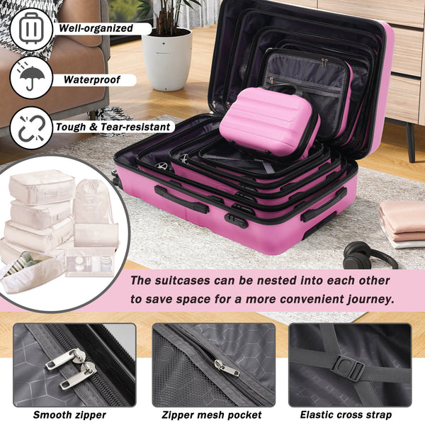 English Elm Hardshell Abs Four Piece Luggage Set with Spinner Wheels Tsa Lock Packing Cubes Pink N730P262653P