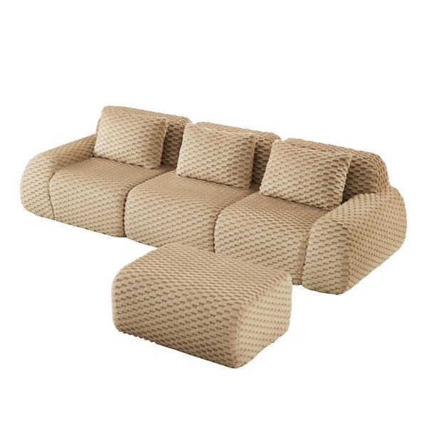 English Elm 114" Modular L-shaped Sectional Flannelette Sofa with Ottoman for Spacious Living Rooms Light Camel W714S01512