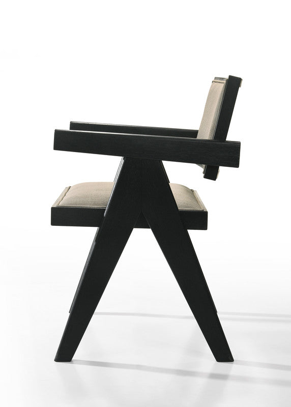 English Elm Jacopo Solid Wood Dining Arm Chairs with Beige Upholstered Seat for Modern B2749P413300
