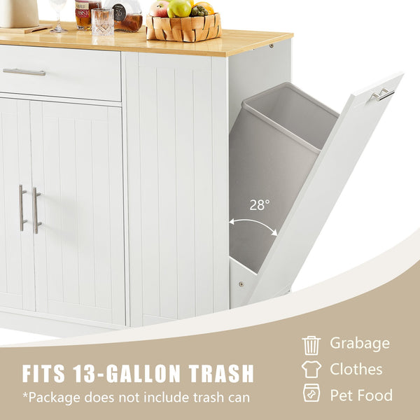 English Elm 53'' Kitchen Storage Islands with Drawers and Trash Can Storage, Modern Farmhouse Design, 53.2"W x 20.9"D x 38.0"H White W1820P281267