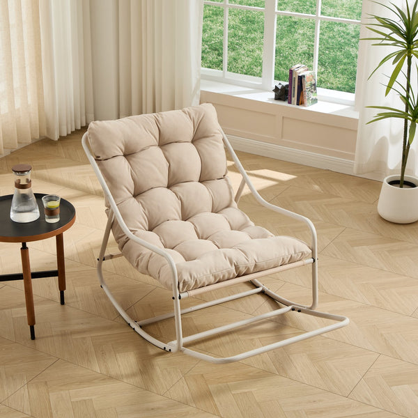 English Elm Outdoor Rocking Chair Steel Frame with Thick Cushion for Patio Porch and Living Room W640P443517