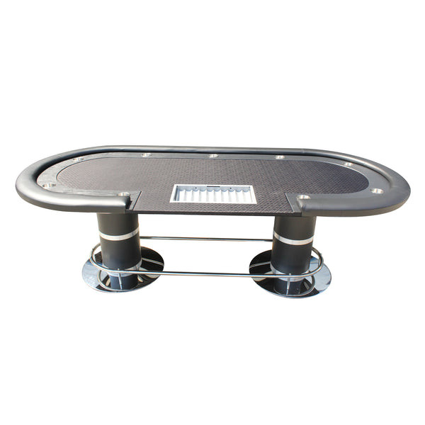 English Elm 96" Oval Casino Poker Table with Diamond Felt Racetrack and Built-in Cup Holders W2748S00035