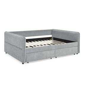 English Elm Daybed With Trundle - Stylish Upholstered Queen Sofa Bed In Grey Boucle With Storage Drawers W1413S00073