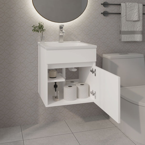 English Elm White Floating Bathroom Vanity With Integrated Sink, Compact Storage & Modern Design For Small Spaces B062P355655-GIGA