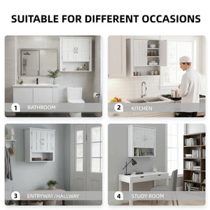 English Elm Bathroom Wall Mounted Cabinet Raised Panel Doors Adjustable Shelves Farmhouse Storage White N817P375225W