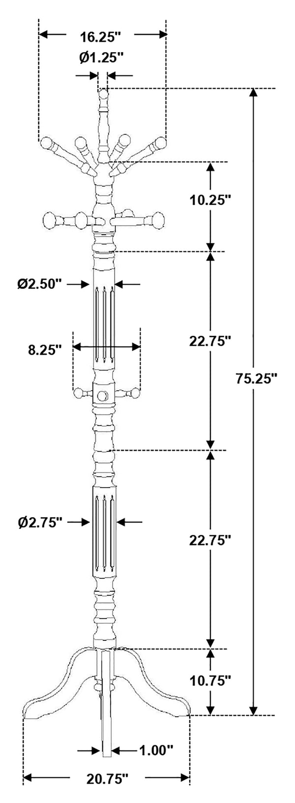 English Elm Cosman Elegant Golden Brown 11-Hook Freestanding Coat Rack with Hanger — Timeless Asian Hardwood Storage B062P328612