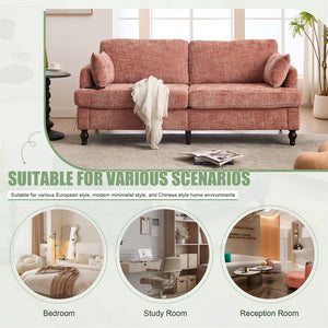 English Elm Modern chenille 2-seater sofa with LED lighting, USB charging, storage pocket, sturdy wood legs Pink W395P318541