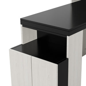 English Elm Full Full Size Murphy Bed with Desk, Shelves & Cabinets in Black+White — Space-Saving, Sturdy Design GX002042AAE