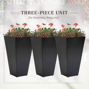 English Elm Outsunny Set Of 3 Stylish Tall Planters With Drainage Hole - 28" Indoor/Outdoor Flower Pots In Black W2225P174494-GIGA