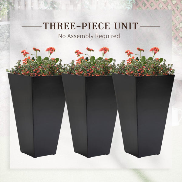 English Elm Outsunny Set Of 3 Stylish Tall Planters With Drainage Hole - 28" Indoor/Outdoor Flower Pots In Black W2225P174494-GIGA