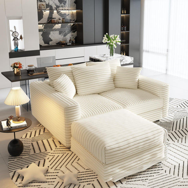 English Elm 82.7" Plush Corduroy 3-Seat Sofa – Modern Comfort With Soft Pillows & Versatile Ottoman For Living Spaces W1885S00146