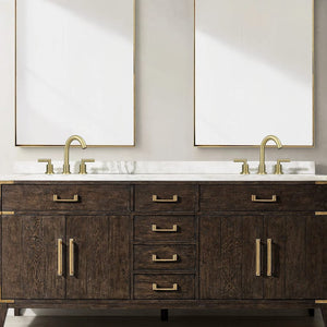 English Elm Gold Brushed Widespread Bathroom Faucet 2-Handle 8" Deck Mount, 360° Swivel, Pop-Up Drain, Hoses T3177P277501