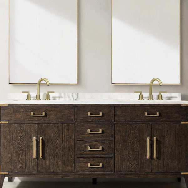 English Elm Gold Brushed Widespread Bathroom Faucet 2-Handle 8" Deck Mount, 360° Swivel, Pop-Up Drain, Hoses T3177P277501