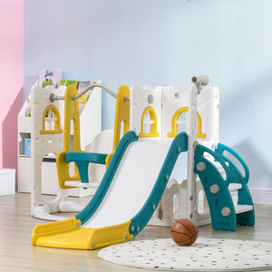 English Elm Qaba 6 in 1 Toddler Playset with Slide Swing Climber Basketball Hoop Telescope W2225P217349