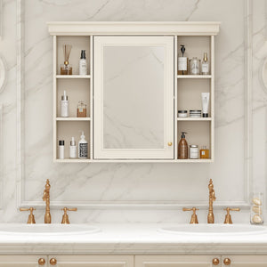 English Elm 35'' Blue Wall Mounted Medicine Cabinet with Mirror Door, MDF Storage, Adjustable Shelves & Towel Rod WF323692AAY