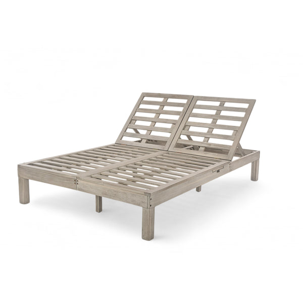 English Elm Trexm Acacia Wood Double Chaise Lounge Outdoor with Folding Trays and Foam Cushions TM000015AAE
