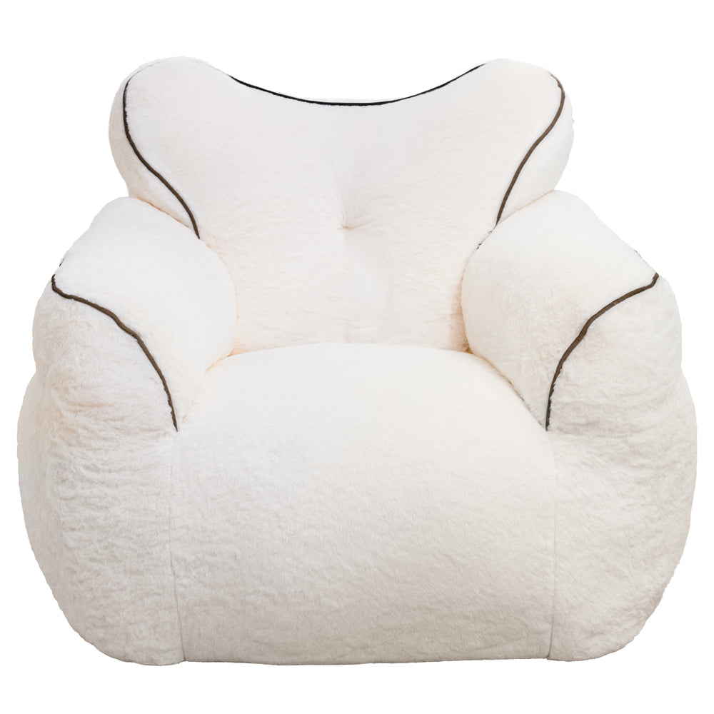 English Elm Bean Bag Chair Faux Fur Heart Shaped Backrest Foam Lounge Seat for Bedroom White W2510P465457
