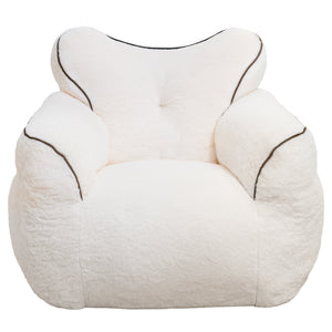 English Elm Bean Bag Chair Faux Fur Heart Shaped Backrest Foam Lounge Seat for Bedroom White W2510P465457