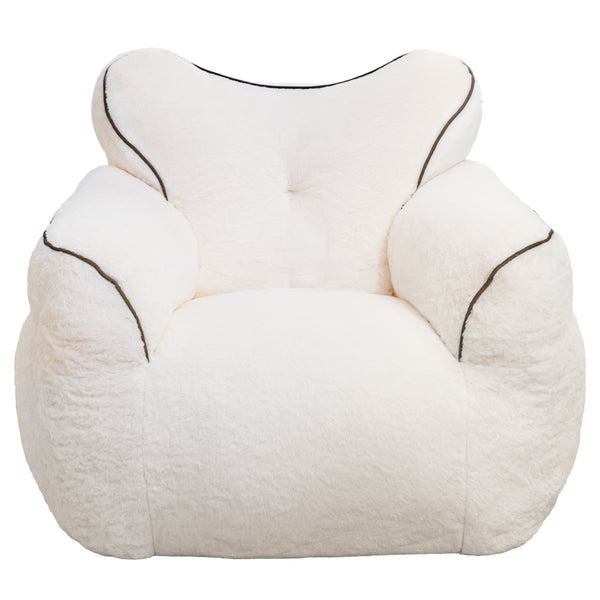 English Elm Bean Bag Chair Faux Fur Heart Shaped Backrest Foam Lounge Seat for Bedroom White W2510P465457