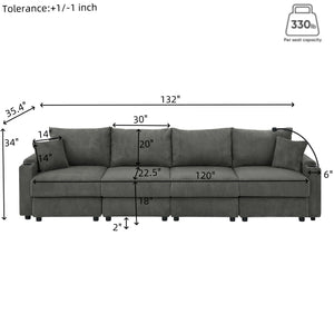 English Elm L-Shaped 4-Seat Corduroy Sofa With Ottoman & Storage, Deep Seat, Cup Holders, Modern Grey Comfort W1117S00216