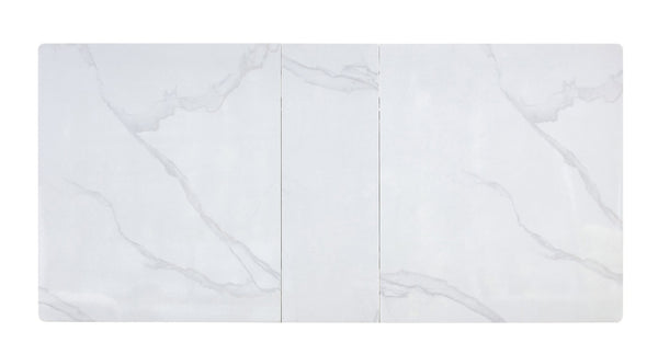 English Elm Modern Extendable Dining Table with Walnut MDF Veneer Top, Dual V-Shaped Metal Base, Sleek Durable Design White Marble W3493S00006