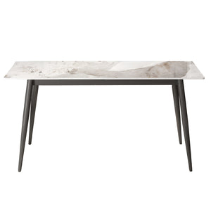 English Elm 62.99" Modern Artificial Stone Dining Table For 6 - Sleek White Top With Dark Grey Metal Legs W1535S00505