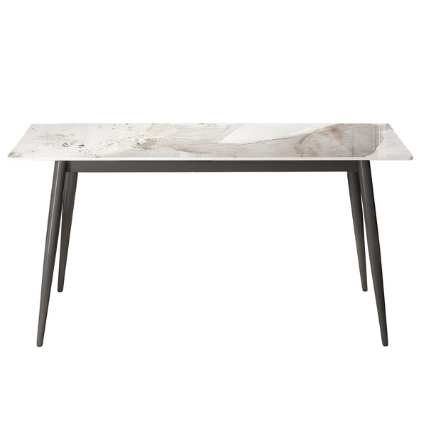 English Elm 62.99" Modern Artificial Stone Dining Table For 6 - Sleek White Top With Dark Grey Metal Legs W1535S00505