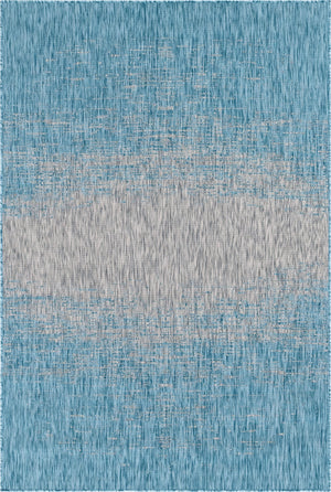 Unique Loom Outdoor Modern Ombre Machine Made Abstract Rug Aqua, Ivory/Gray 6' 1" x 9' 0"