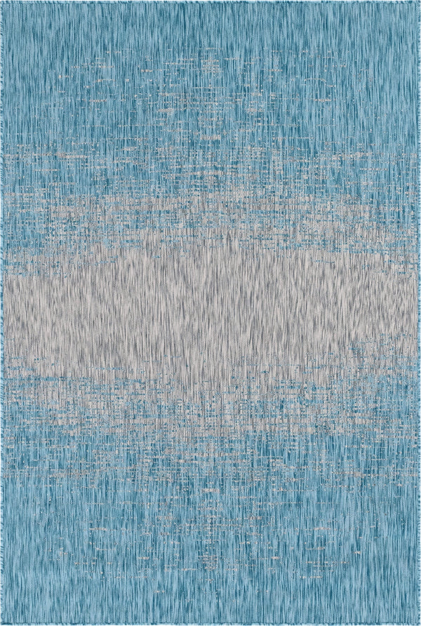 Unique Loom Outdoor Modern Ombre Machine Made Abstract Rug Aqua, Ivory/Gray 6' 1" x 9' 0"