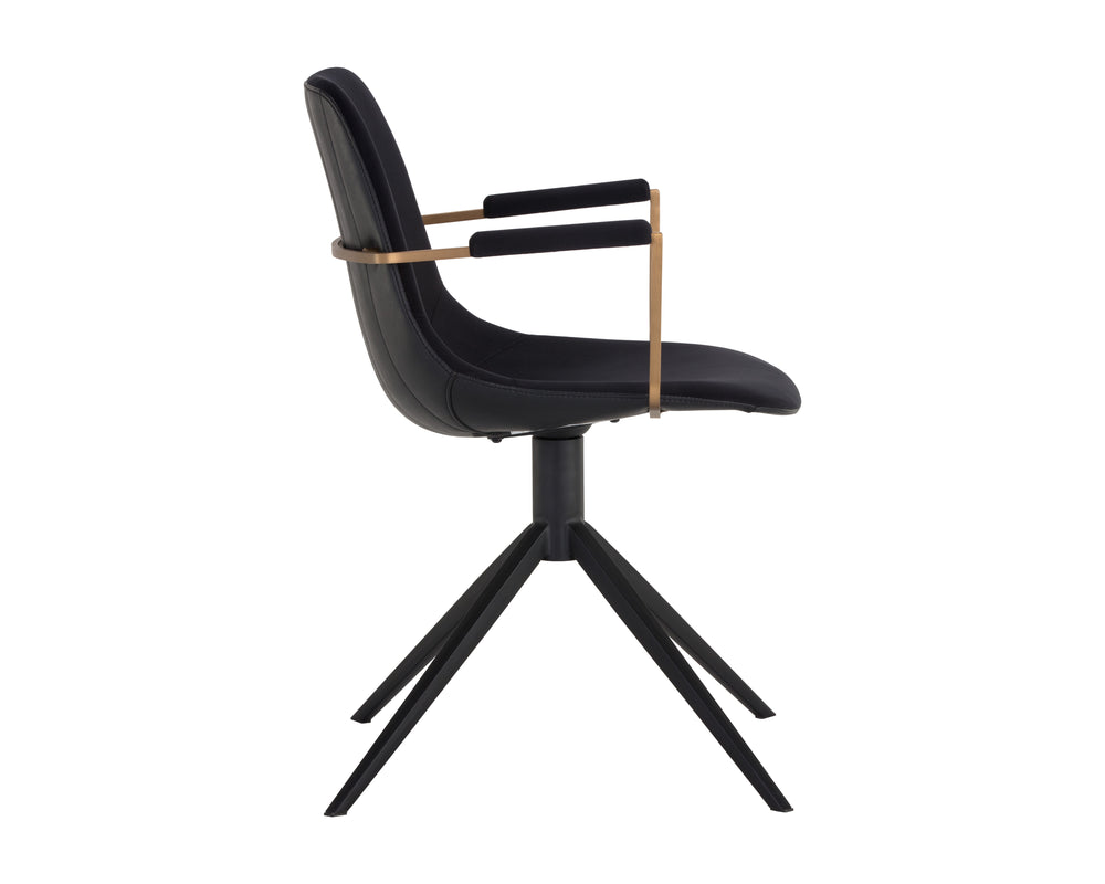 Sunpan Cassius Swivel Dining Armchair - Modern Elegance with Brushed Gold Accents and Stylish Comfort Abbington Black / Bravo Black