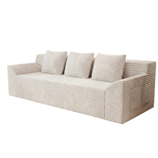English Elm 71" Corduroy Tufted Loveseat with Deep Seat and Curved Back for Compact Living Spaces Ancient White W5571P440917