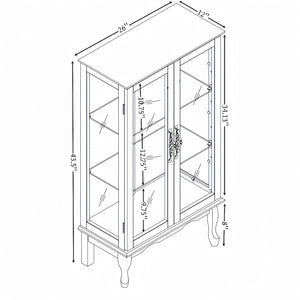 English Elm 2 Doors Curio Cabinet With Adjustable Shelves, Mirrored Back & Integrated Lighting - Elegant Oak Display W2275P177197