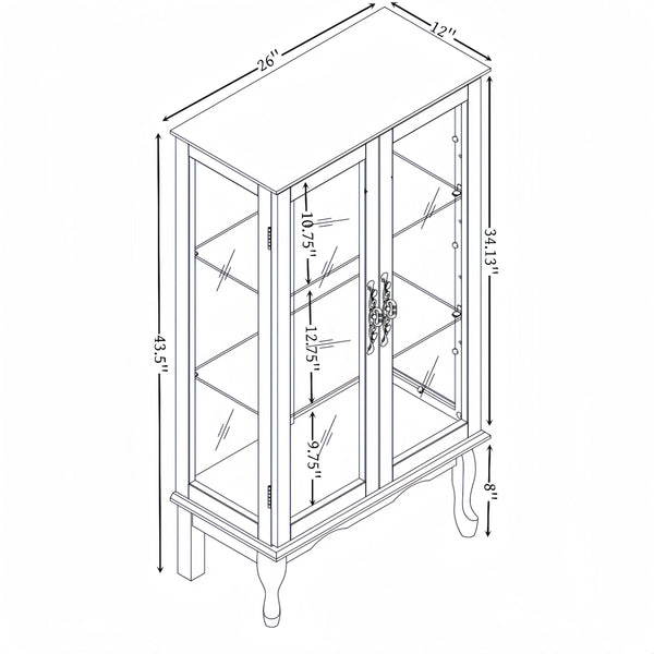 English Elm 2 Doors Curio Cabinet With Adjustable Shelves, Lighted Display & Mirrored Back For Home Or Office W2275P177196