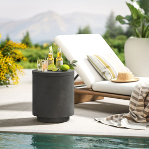 English Elm Homcom Outdoor Concrete Look Cooler Side Table with Stainless Steel Ice Bucket Patio W2225P485631