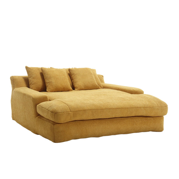 English Elm COOLMORE Chenille 2-seater lazy sofa with 5 back pillows, deep seat comfy lounge for living room comfort Mustard yellow W395P197934